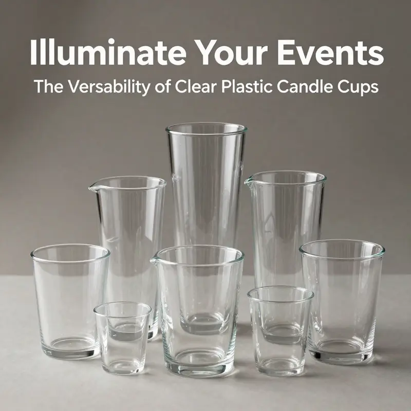 An array of clear plastic candle cups demonstrating their diverse types and sizes for various uses.