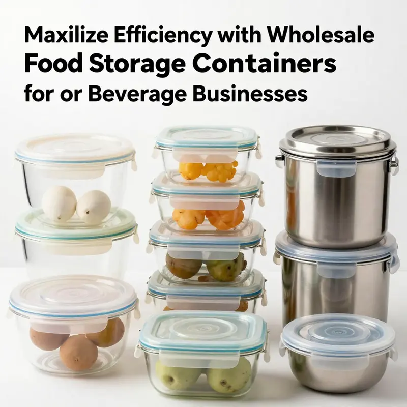 Diverse food storage containers showcased in a wholesale market setting.