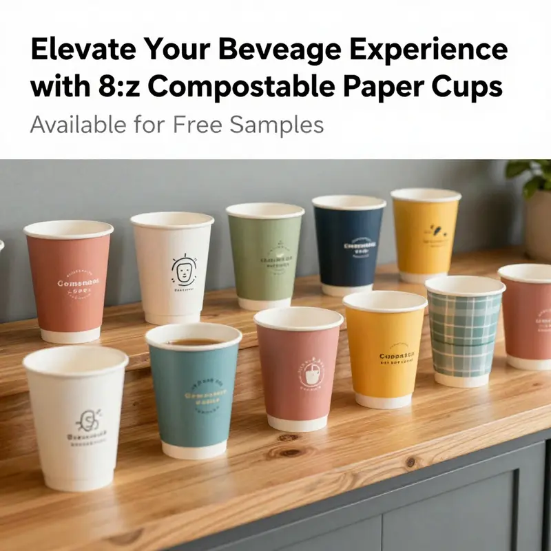 Barista in a cafe offers 8oz compostable cups, showcasing an eco-friendly beverage option.