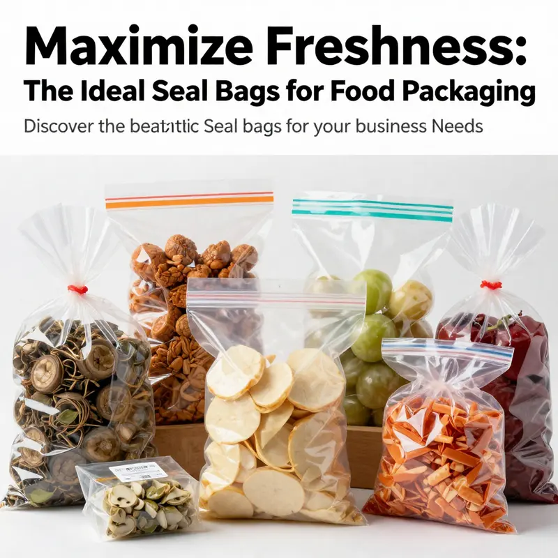 A collection of various plastic seal bags filled with food products, illustrating their diverse applications in food packaging.