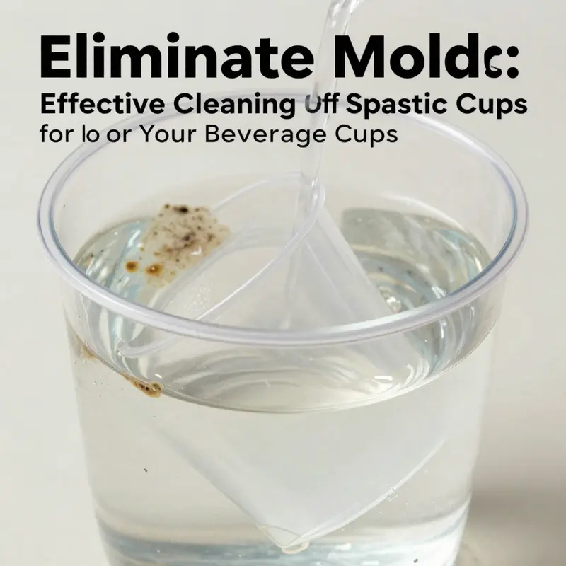 Plastic cups soaking in a vinegar solution to eliminate mold.