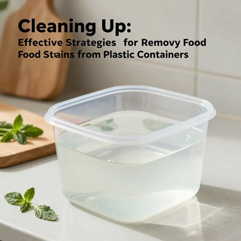 Using baking soda paste to effectively remove tough food stains from plastic containers.