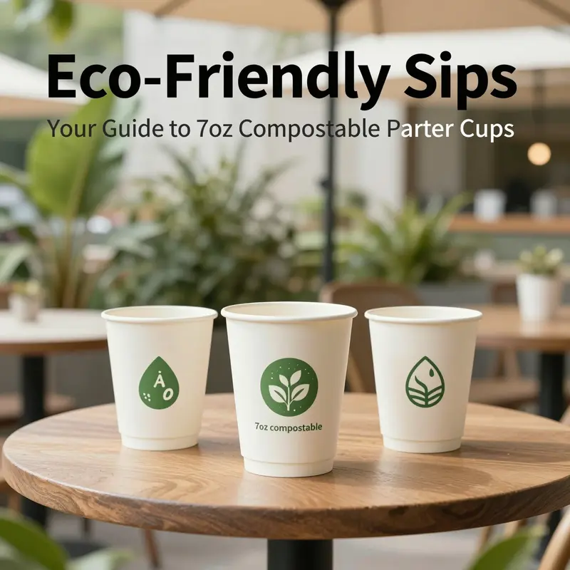 7oz compostable paper cups in a delightful outdoor café environment, showcasing their eco-friendly appeal.