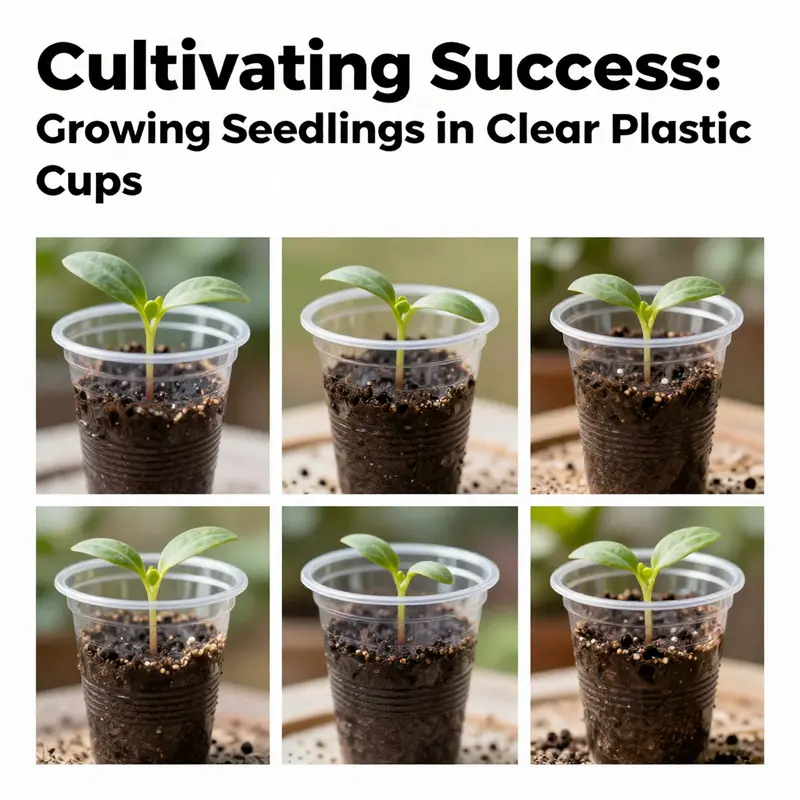 Step-by-step guide for growing seedlings in clear plastic cups.