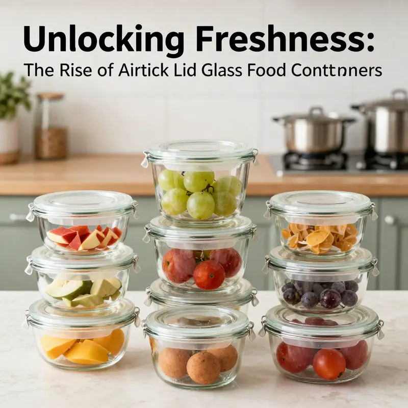 Aesthetic display of airtight lid glass food containers in a colorful kitchen, emphasizing their durability and style.