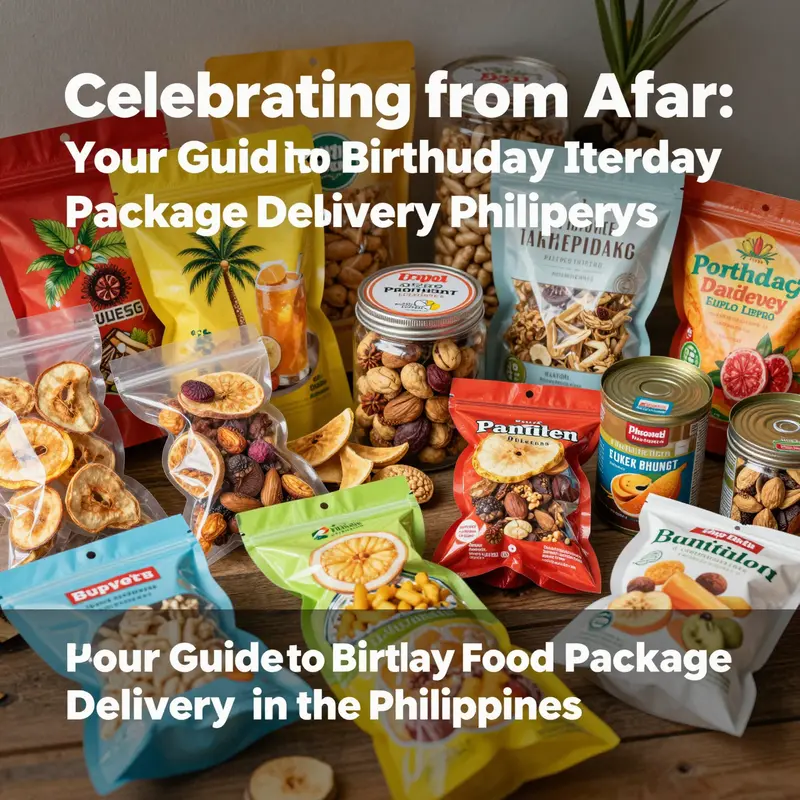 A variety of approved food items suitable for birthday packages to the Philippines.