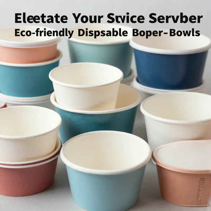 A selection of disposable paper soup bowls highlighting their variety in size, color, and features.