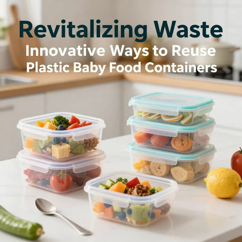 Repurposed baby food containers serve as organized storage solutions for craft supplies.