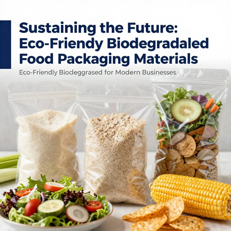 Showcase of diverse eco-friendly materials used in biodegradable food packaging.