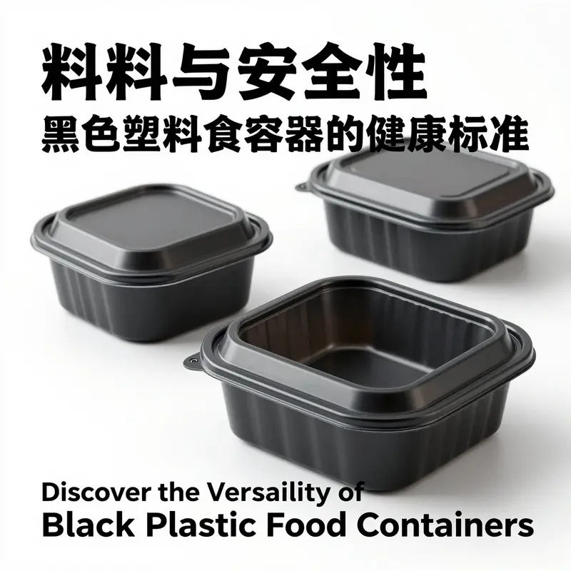 A variety of black plastic food containers showcasing their diverse applications in food service.