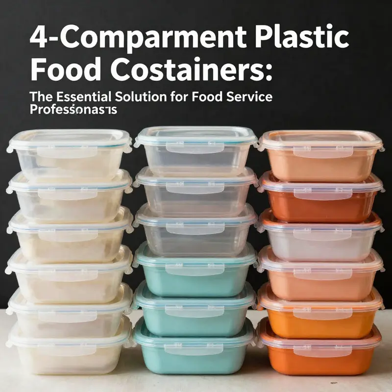 4-compartment plastic food containers arranged for meal prep and catering, showcasing the versatility in food organization.