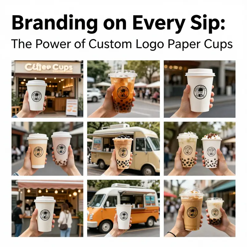 Custom logo paper cups enhancing brand identity across various business settings.