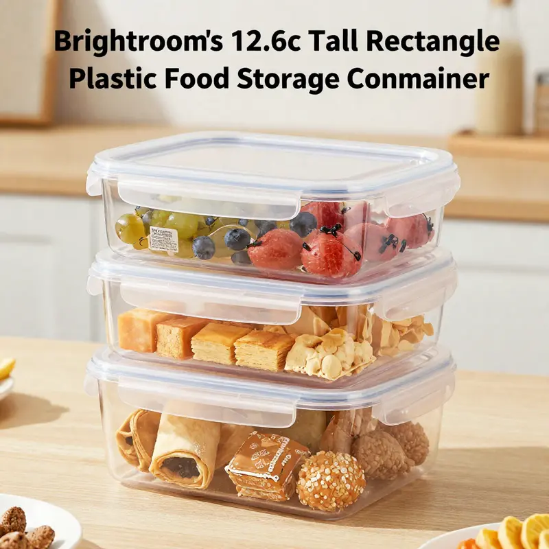 The Brightroom 12.6c Tall Rectangle Plastic Food Storage Container is ideal for organizing snacks and ingredients with clarity.