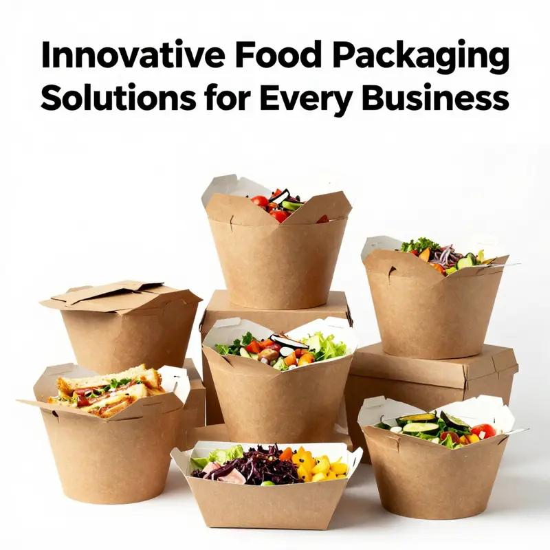 Diverse sizes of brown kraft paper disposable food boxes, perfect for takeout and delivery.