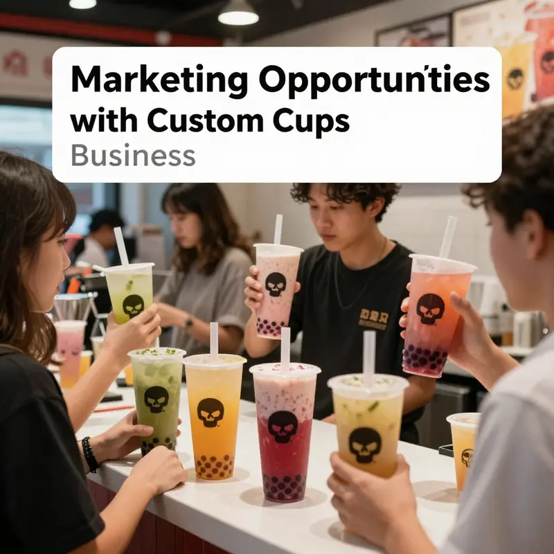Vibrant bubble tea shop showcasing the unique appeal of custom skull-shaped cups.