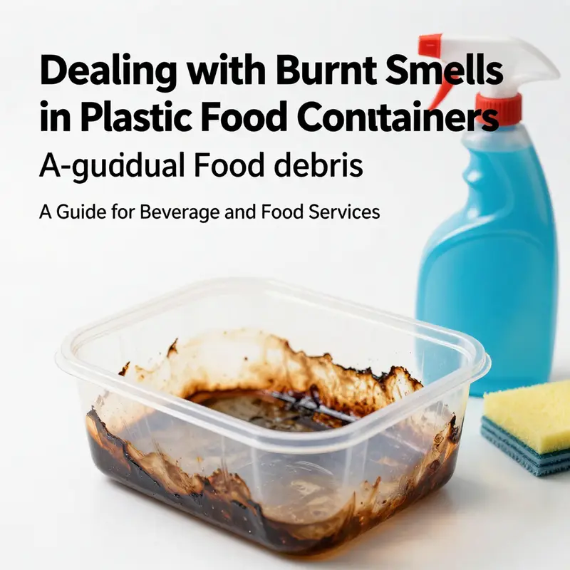 Evidence of overheating on a plastic food container, highlighting potential risks in the food service industry.