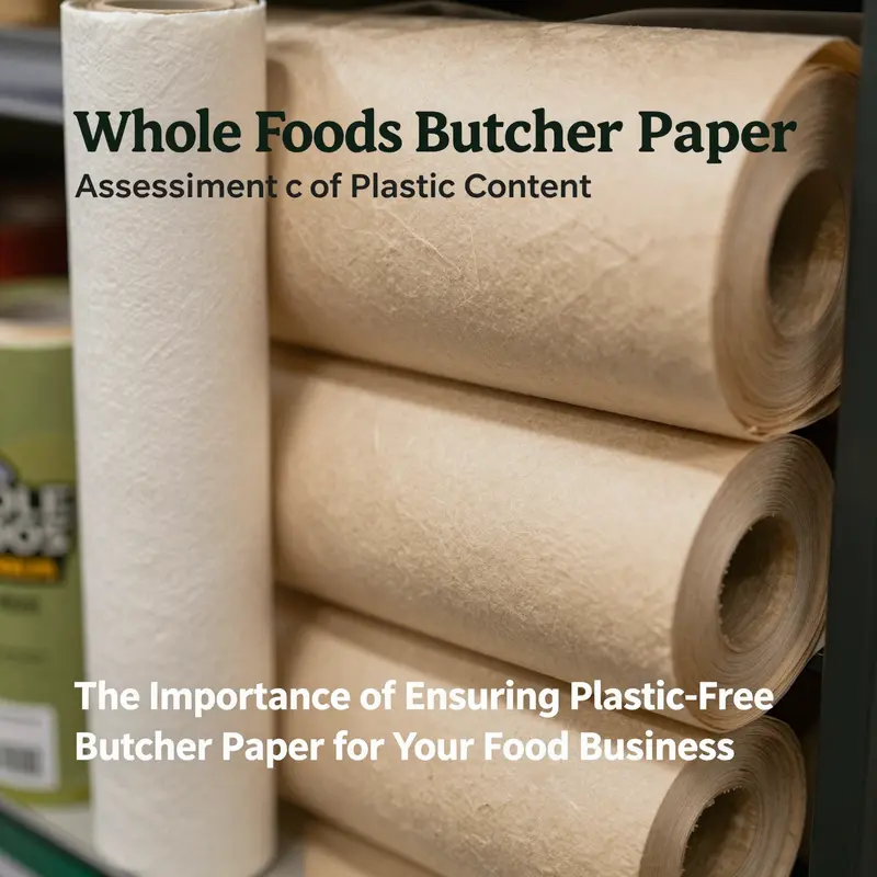 Examining the butcher paper options at Whole Foods for plastic content.