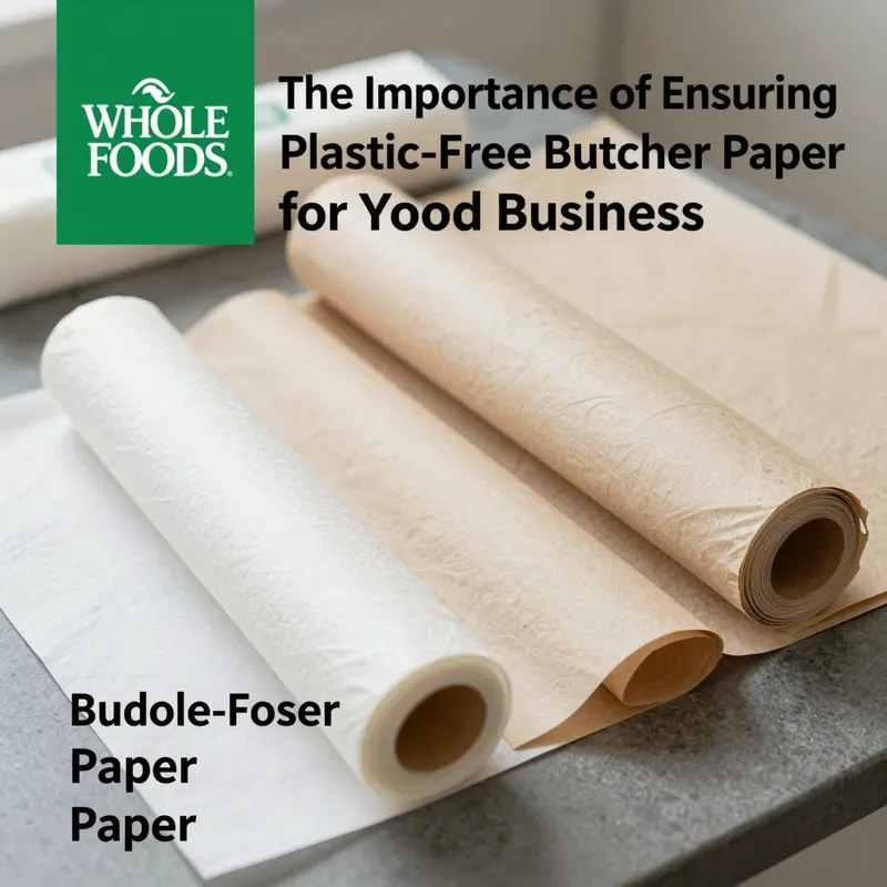 Examining the butcher paper options at Whole Foods for plastic content.