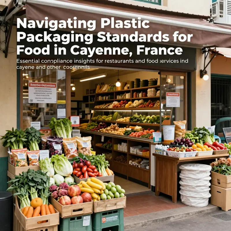 An exterior shot of a food business in Cayenne, showcasing fresh ingredients and exemplary food safety practices.