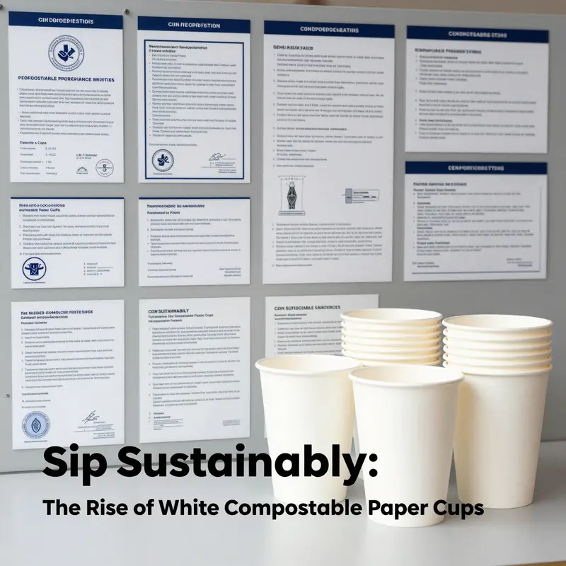 White compostable paper cups showcased in a natural setting, emphasizing their environmentally friendly design.