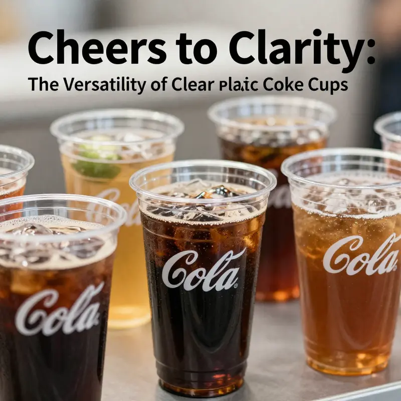 A detailed display of clear plastic Coke cups highlighting their design and branding.