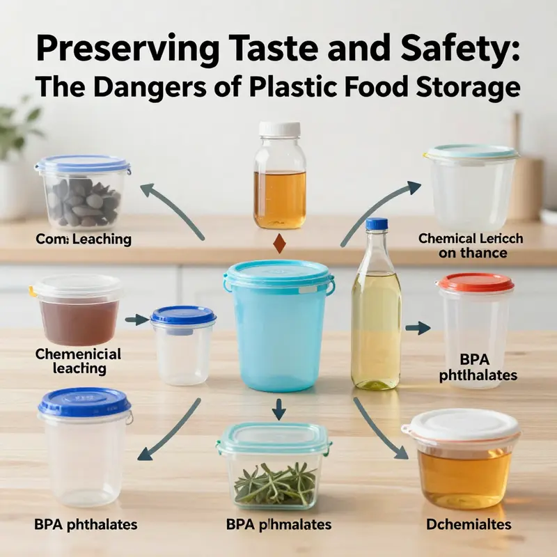Illustration of how chemicals leach from plastic containers into food, increasing awareness among food businesses.