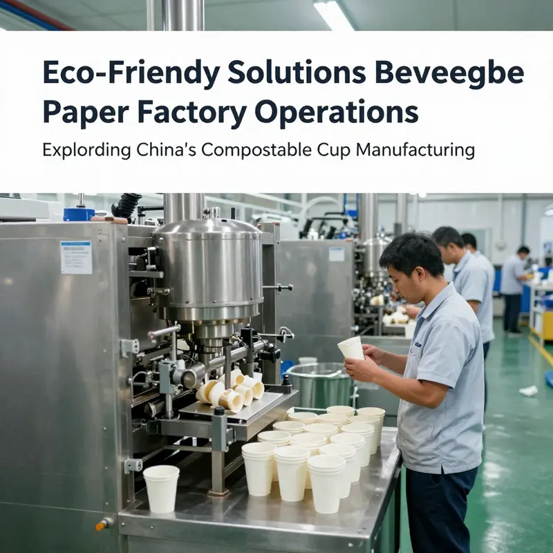 The operations of a compostable cups paper factory in China, highlighting the production process and workforce.