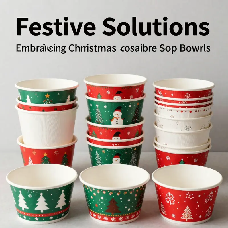 A collection of Christmas disposable soup bowls featuring vibrant seasonal designs and durable materials.