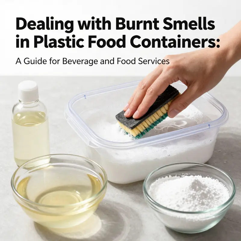 Evidence of overheating on a plastic food container, highlighting potential risks in the food service industry.