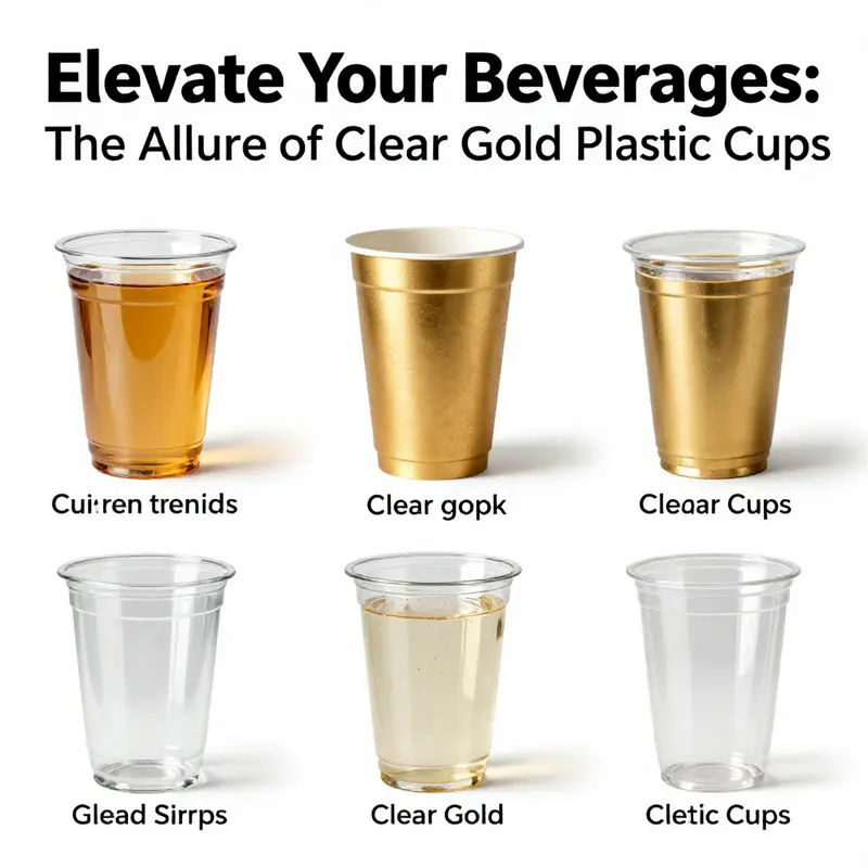 Beautifully designed clear gold plastic cups elevate the presentation of beverages.