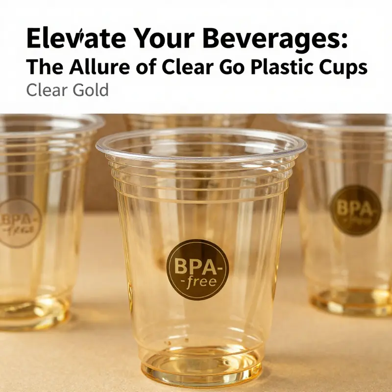Beautifully designed clear gold plastic cups elevate the presentation of beverages.