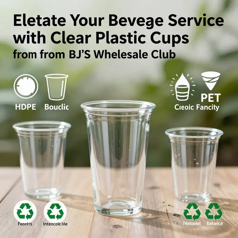 A variety of clear plastic cups available at BJ’s Wholesale Club, ideal for catering and beverage needs.