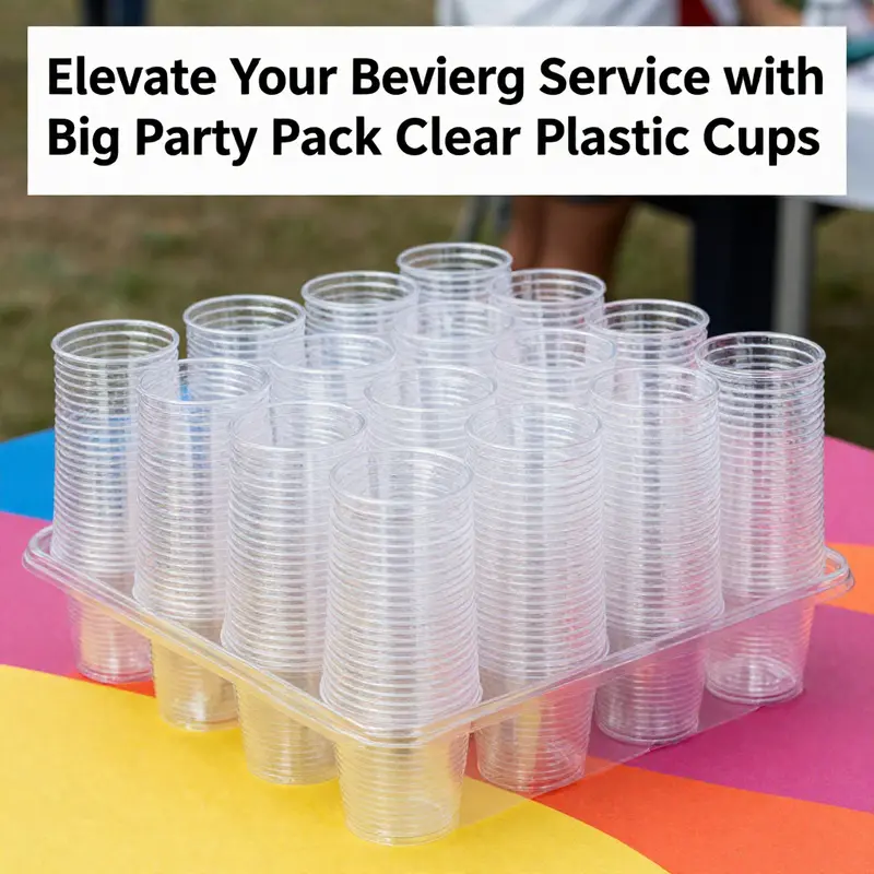 Highlighting the specifications of durable 10-ounce clear plastic cups ideal for various beverages.