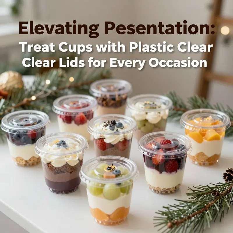 An assortment of clear plastic treat cups enhancing the presentation of desserts at a catered event.