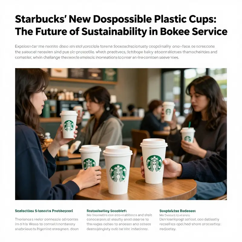 A busy Starbucks coffee shop filled with patrons enjoying beverages in reusable cups, showcasing a commitment to sustainability.