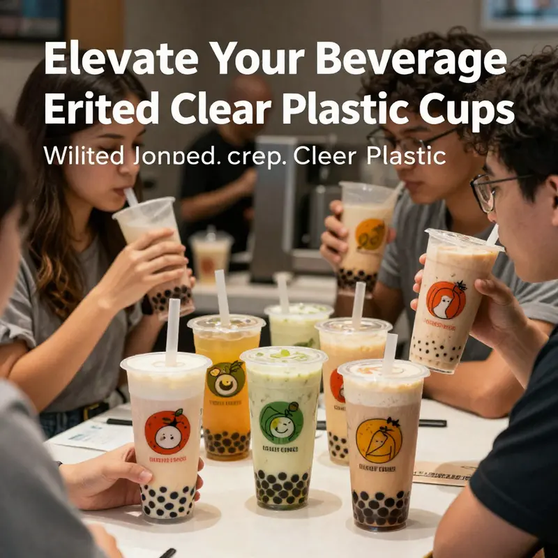 Vibrant clear plastic cups enhancing the ambiance of a bubble tea shop.