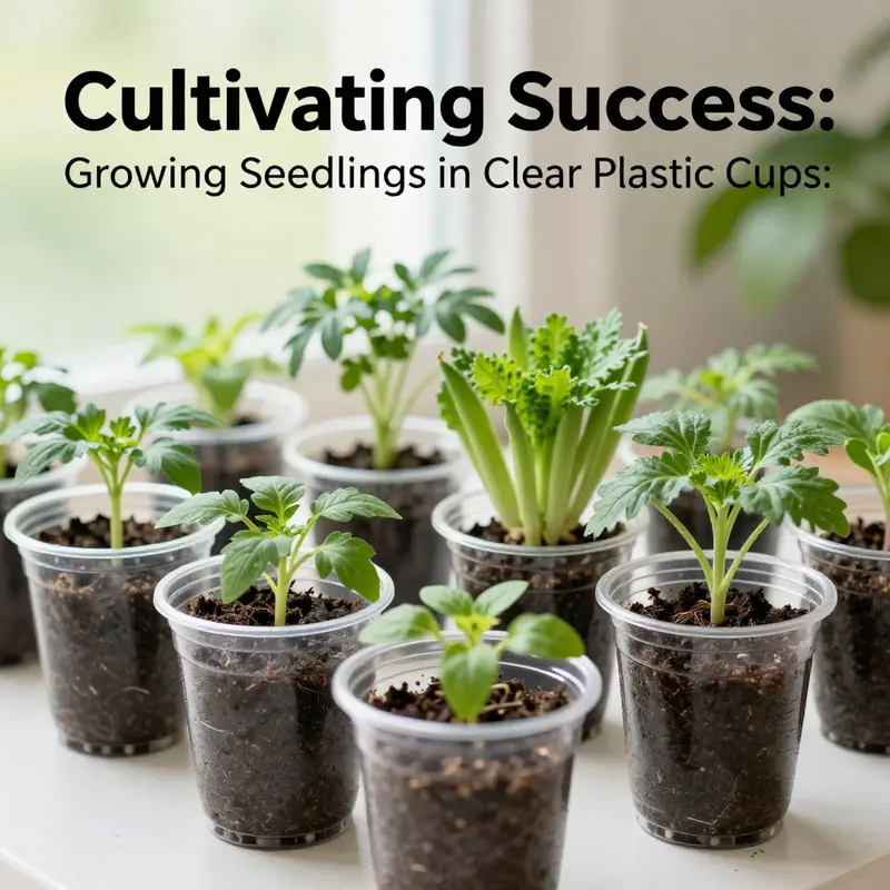 Step-by-step guide for growing seedlings in clear plastic cups.