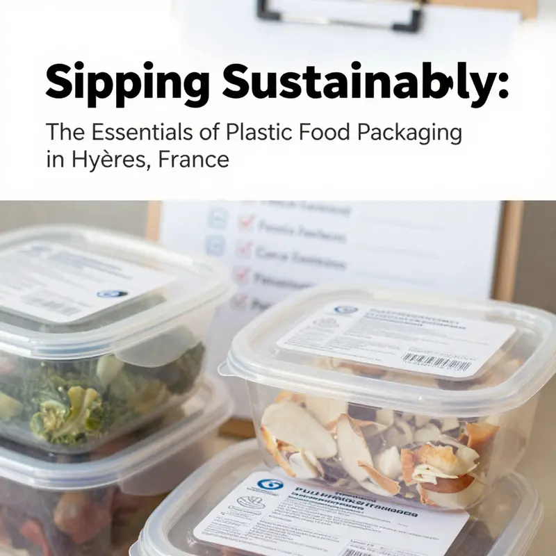 A variety of industrial-grade plastic food containers commonly used by restaurants and beverage shops in Hyères, France.