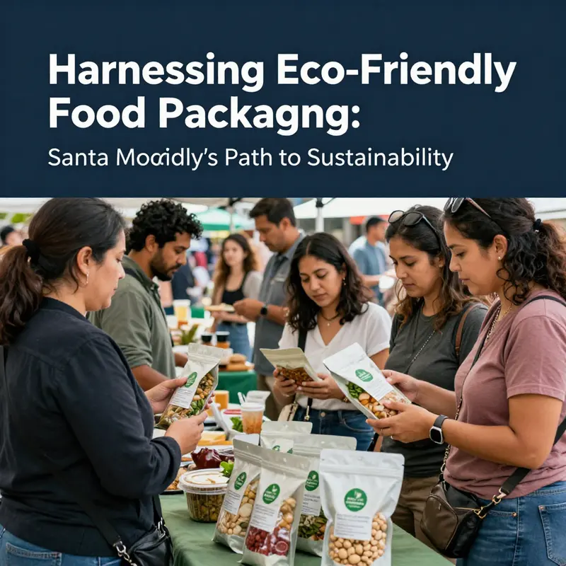 A display of various eco-friendly food packaging materials available in Santa Monica, emphasizing sustainability and innovation.