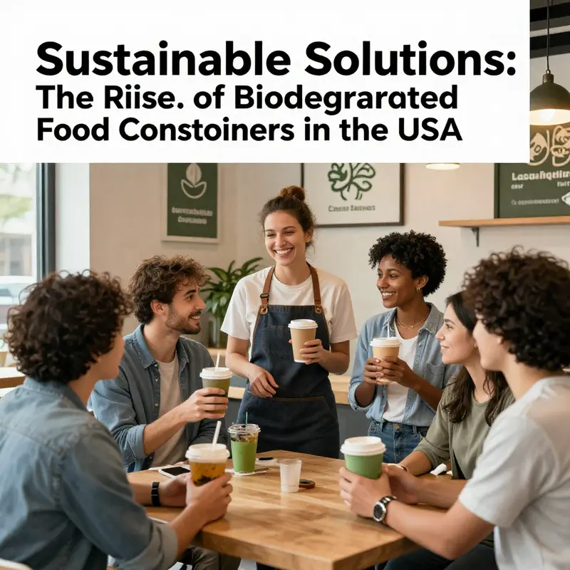 A city market showcasing biodegradable food containers, reflecting the impact of environmental regulations.