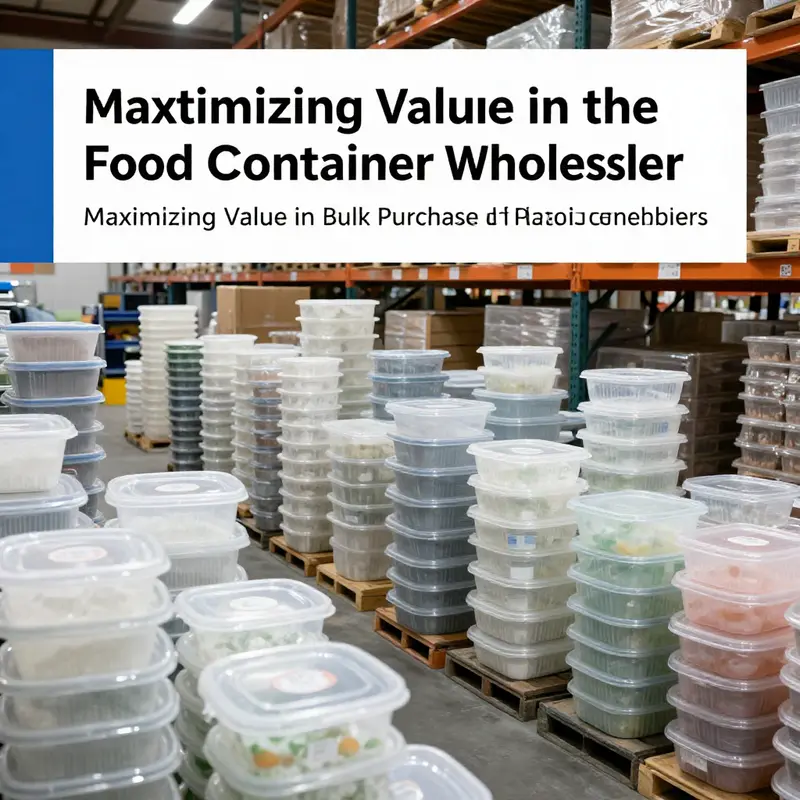 Bulk purchasing of plastic food containers in a warehouse setting exemplifies cost savings.