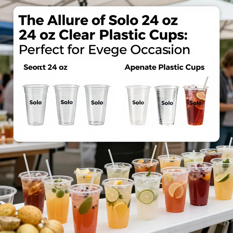 An overview of Solo 24 oz clear plastic cups showcasing different drink possibilities.
