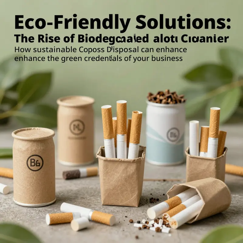 An array of biodegradable disposable cigarette containers showcased in different environments, reflecting eco-friendly practices.