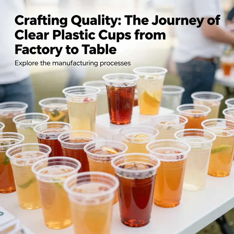 A table set with clear plastic cups holding colorful drinks in an outdoor setting.