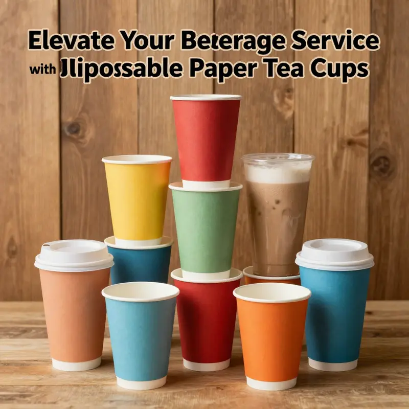 A visually pleasing display of disposable paper tea cups with handles in various colors and designs.
