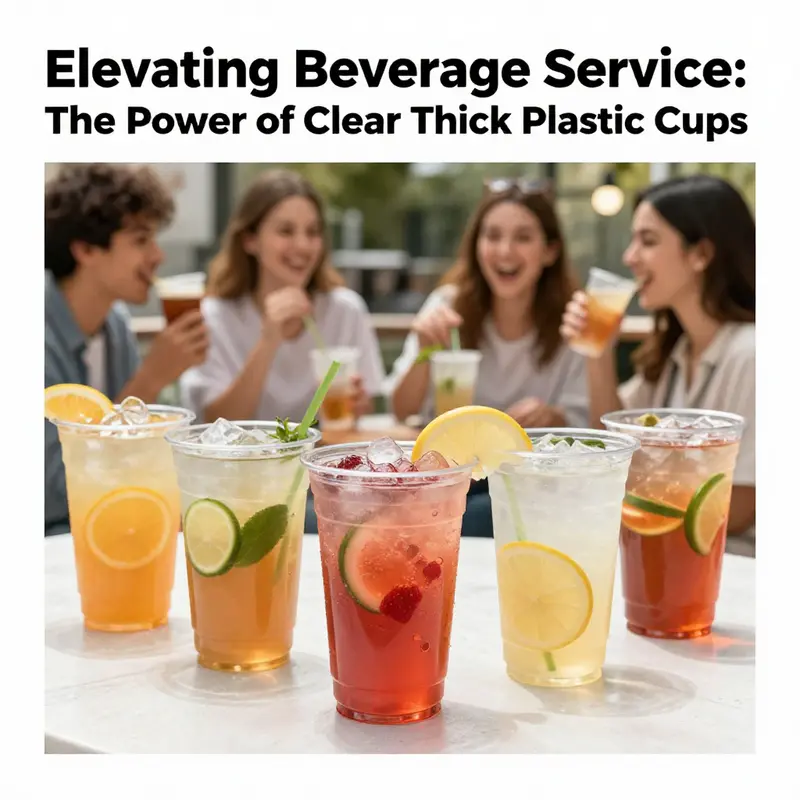 A vibrant outdoor scene featuring a range of clear thick plastic cups filled with drinks, showcasing their popularity and versatility.