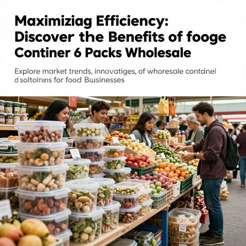 A lively food market displaying multiple packs of food storage containers, filled with excited customers shopping.