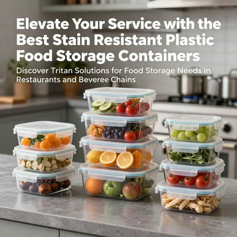 Diverse Tritan plastic food storage containers filled with colorful foods, showcasing their practicality in professional kitchens.