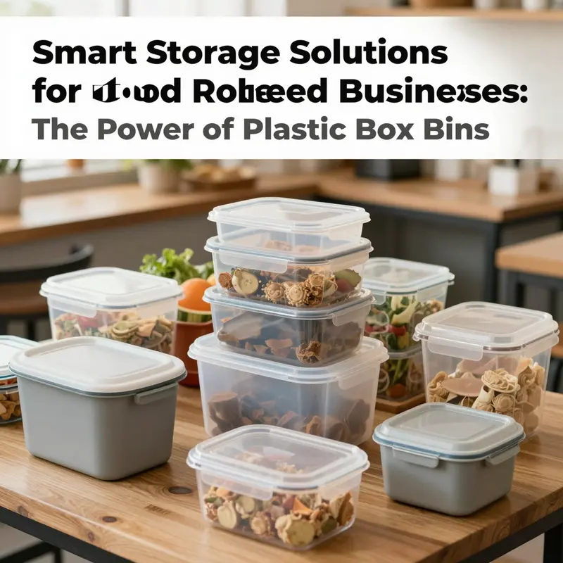 A comprehensive view of different plastic box bins used in food service, including bento boxes, bulk containers, and more.