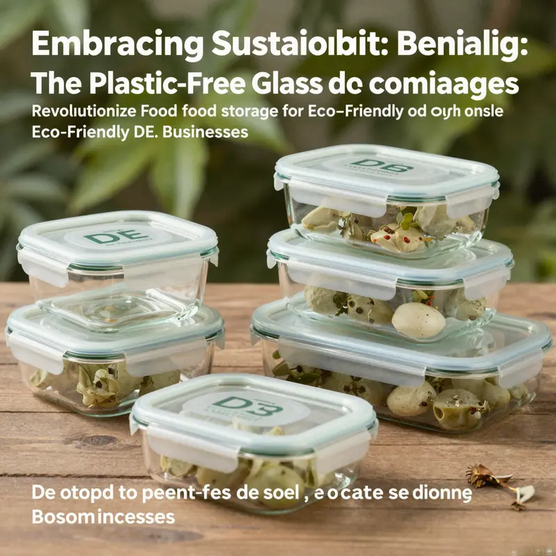 A serene setting featuring DE plastic-free glass food containers, emphasizing nature and sustainability.